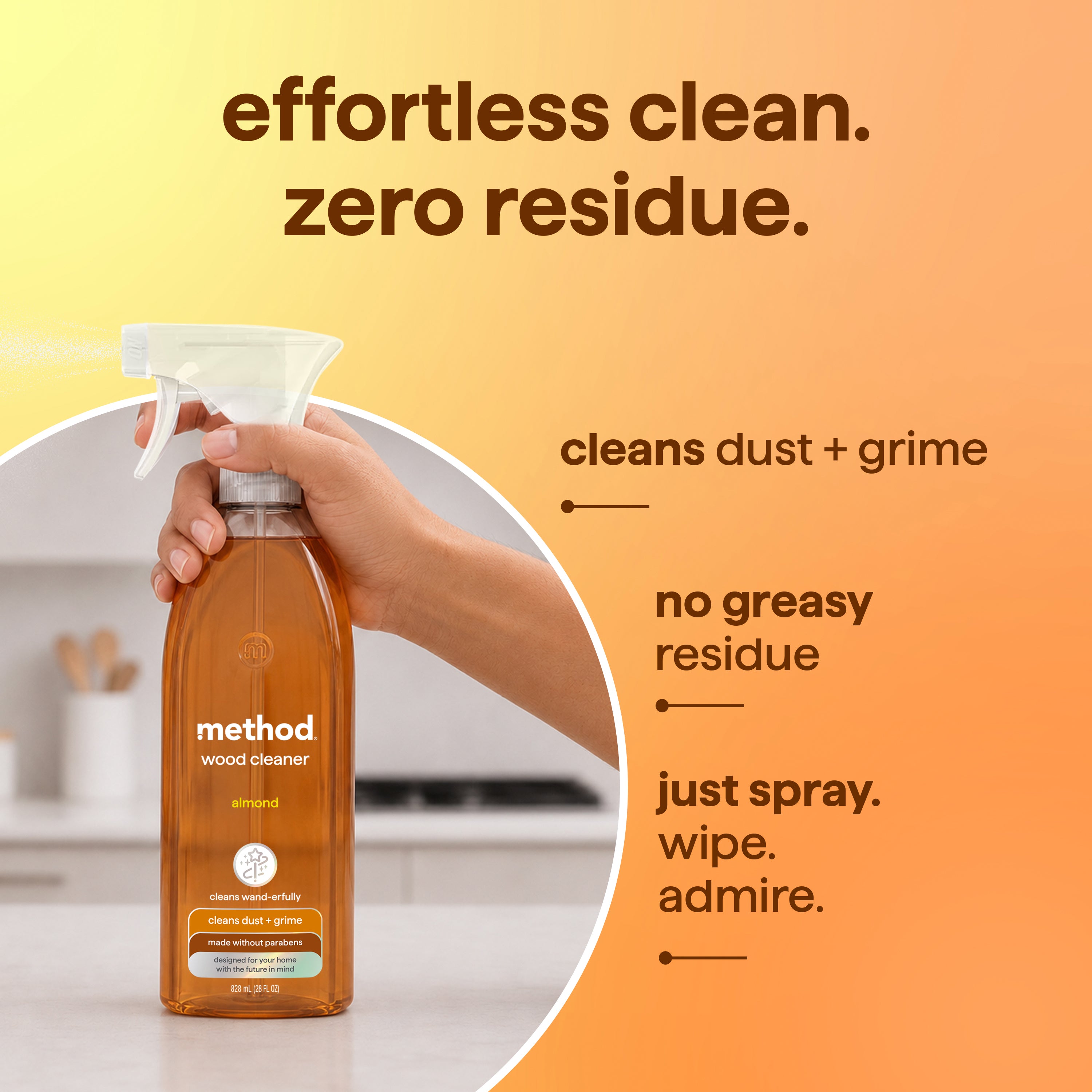 daily wood cleaner - almond, 28 fl oz