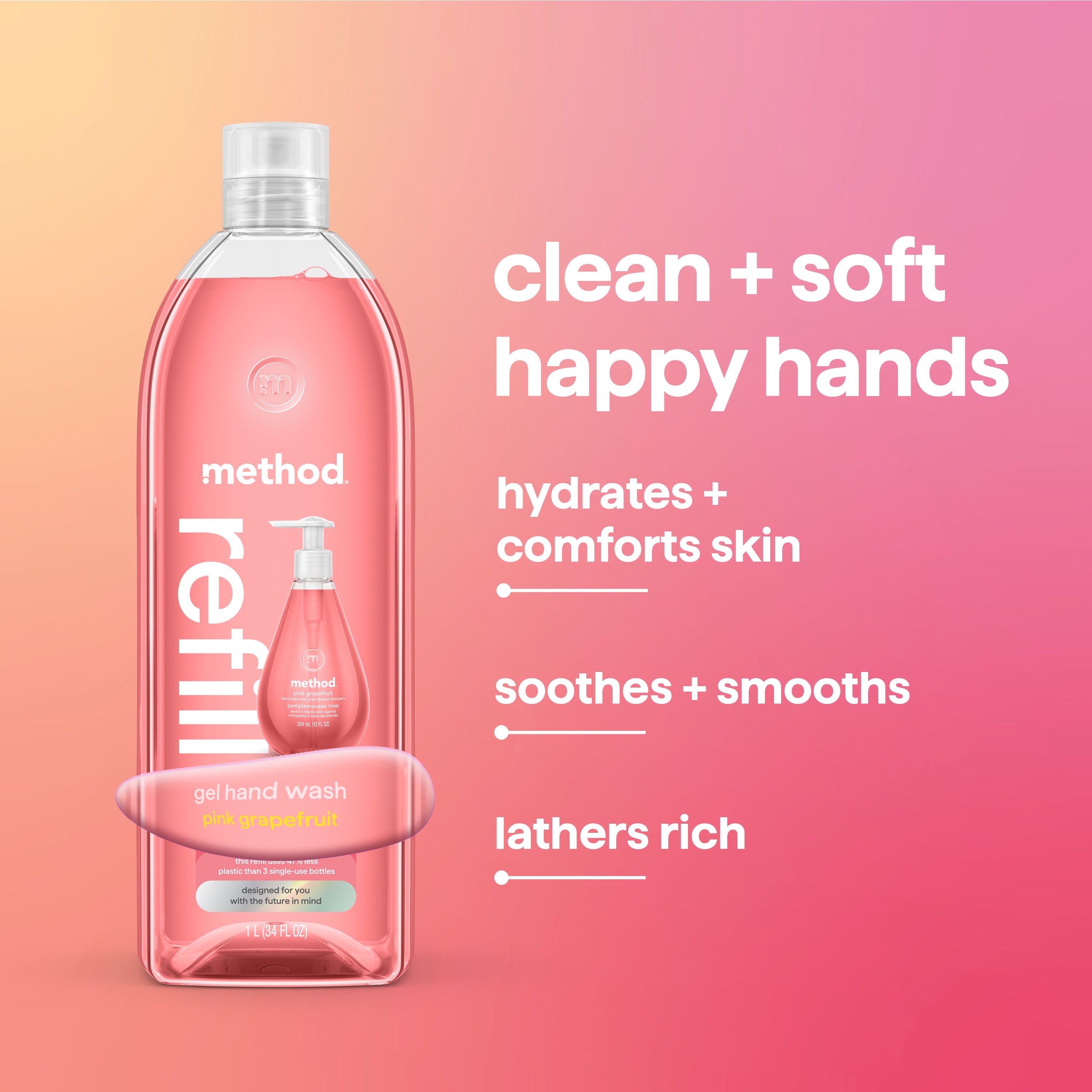 gel hand wash refill - pink grapefruit, 34 fl oz 1
