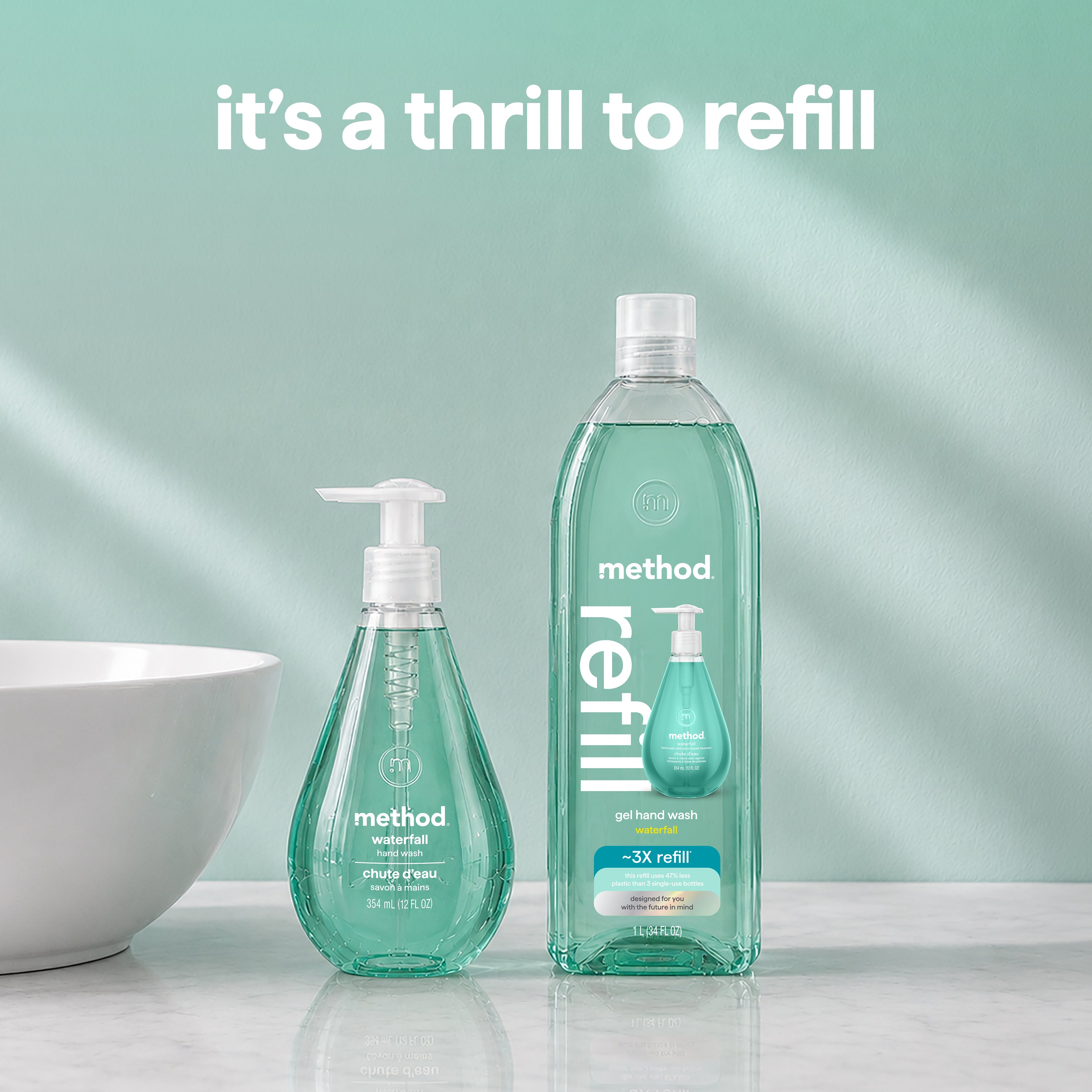 gel hand wash refill - waterfall, 34 fl oz 1
