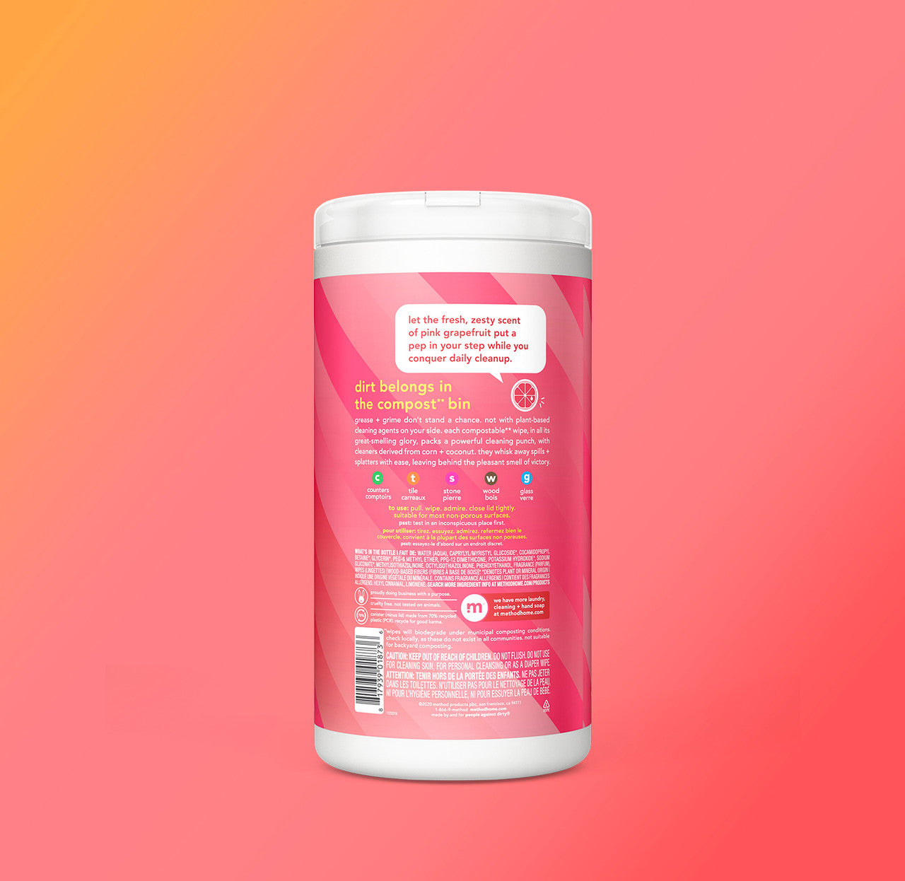 all-purpose cleaning wipes - pink grapefruit, 70 ct