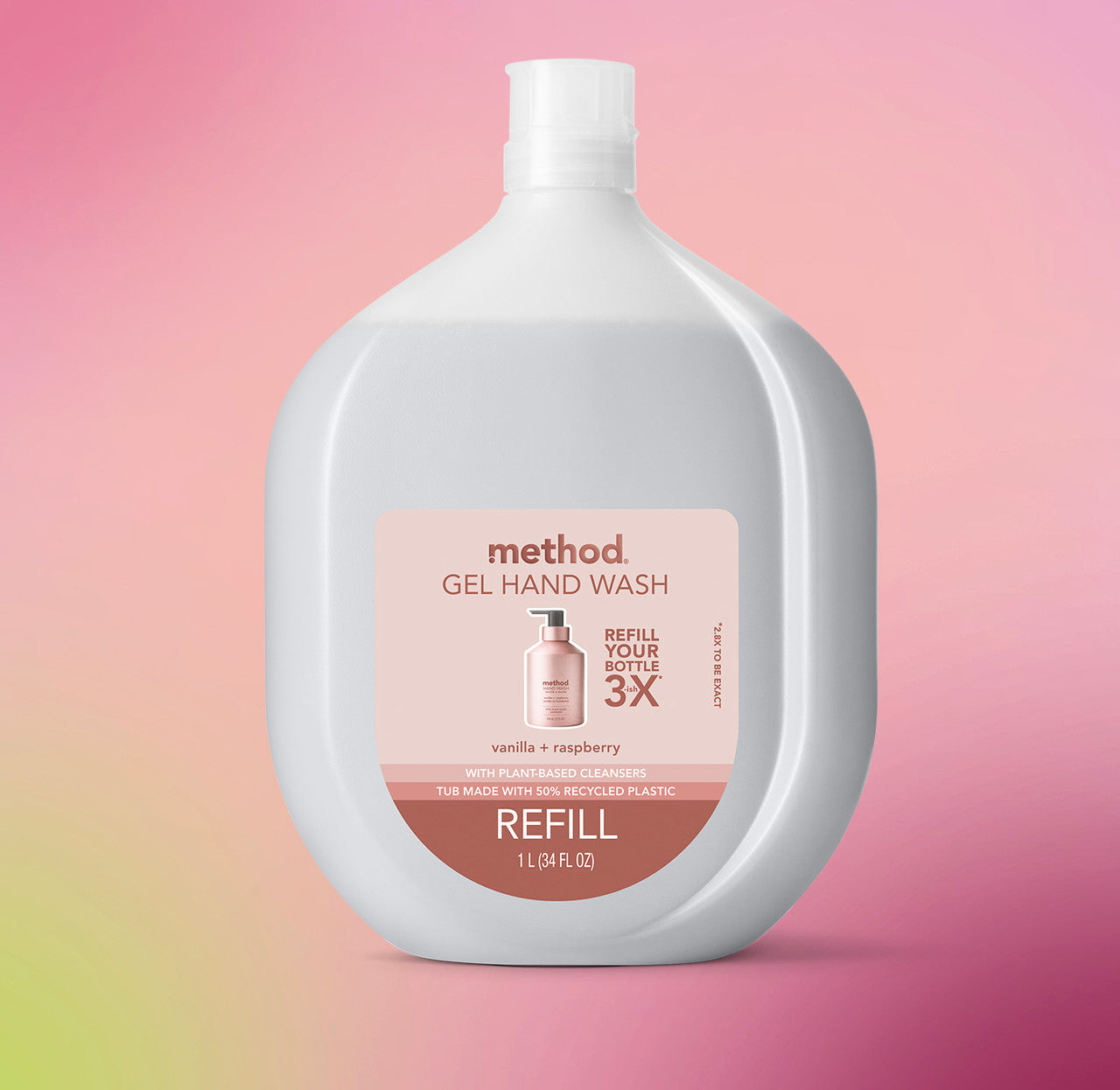 gel hand wash refill - vanilla + raspberry, 34 fl oz