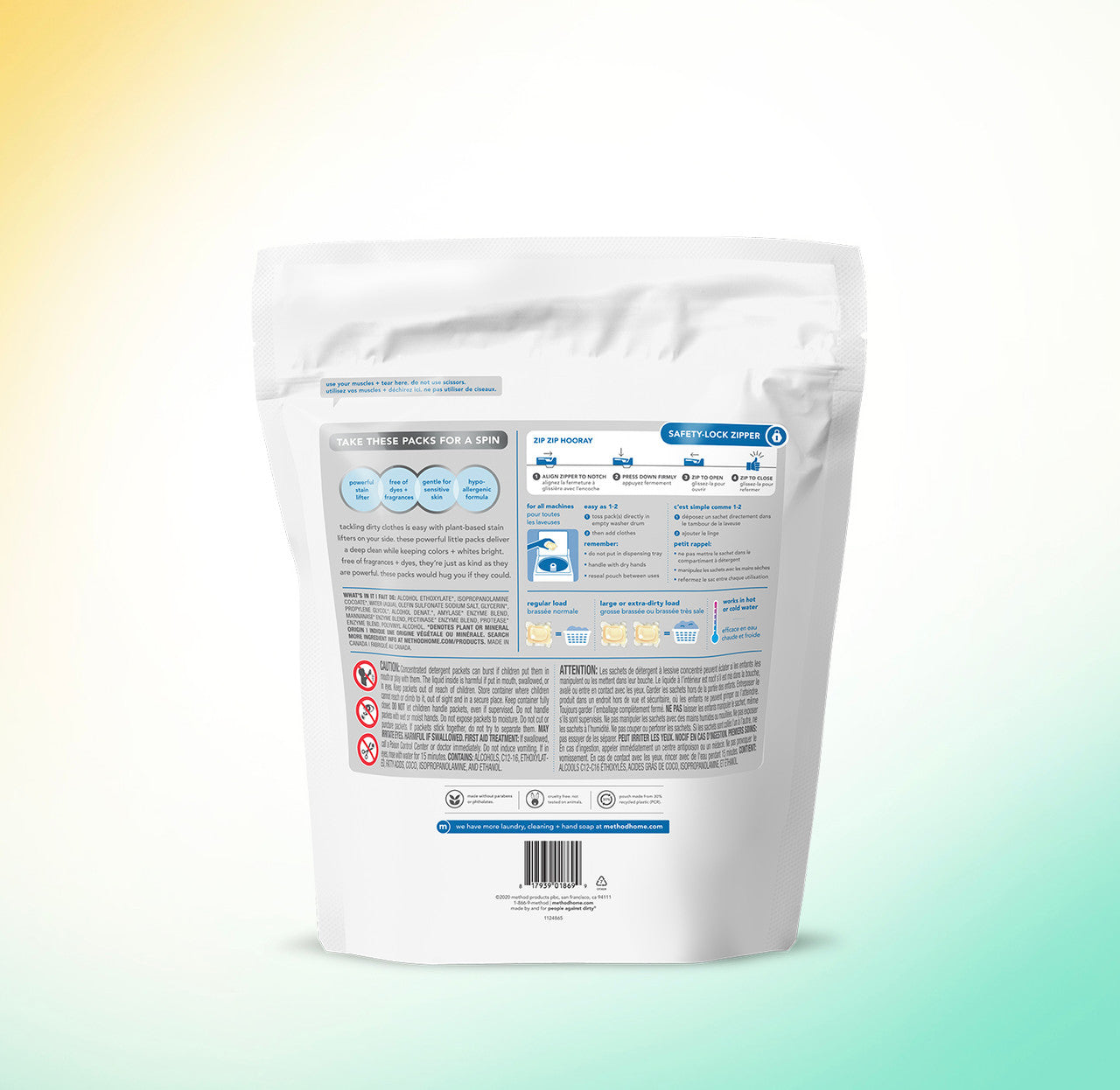 laundry detergent packs - free + clear, 42 ct