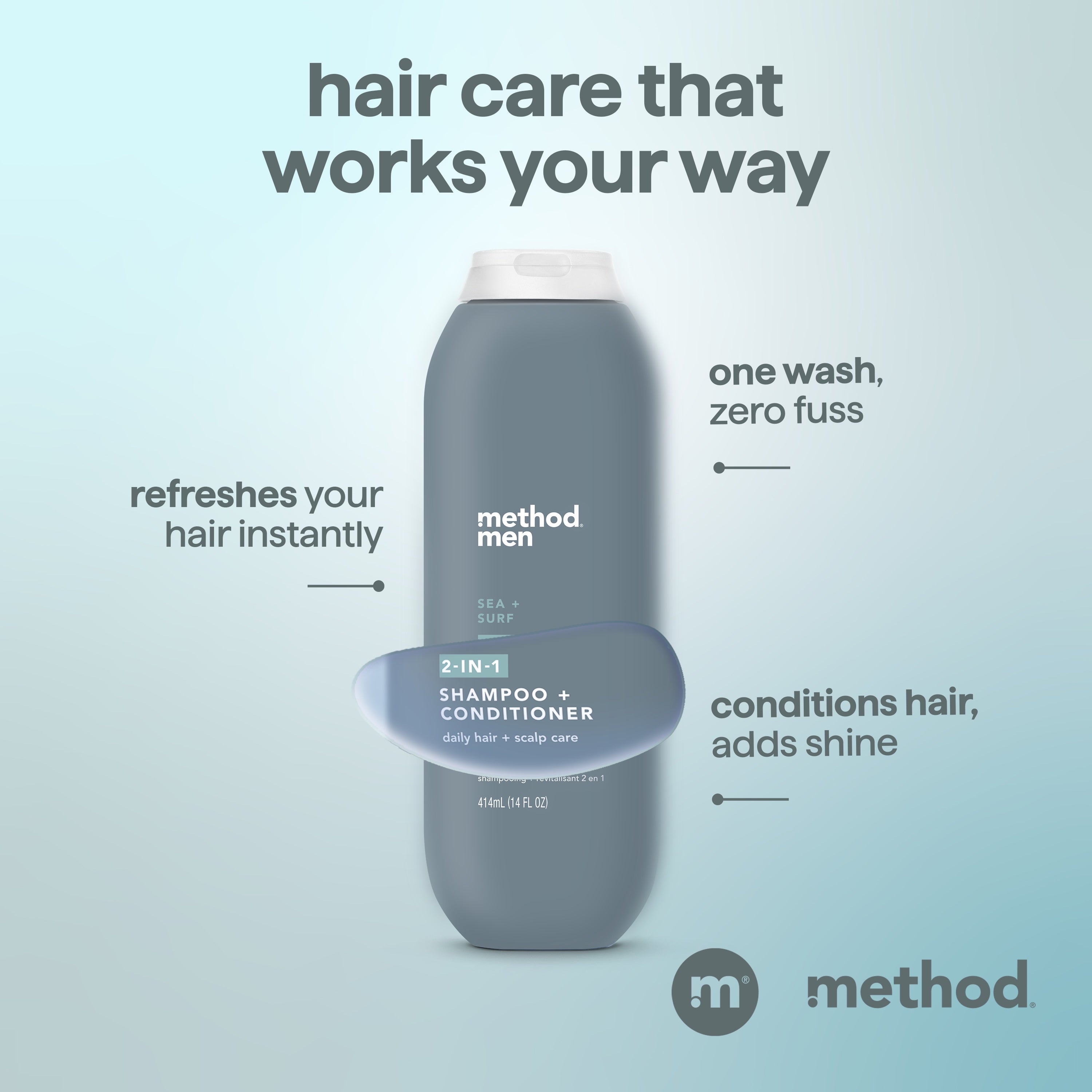 men 2-in-1 shampoo + conditioner - sea + surf, 14 fl oz