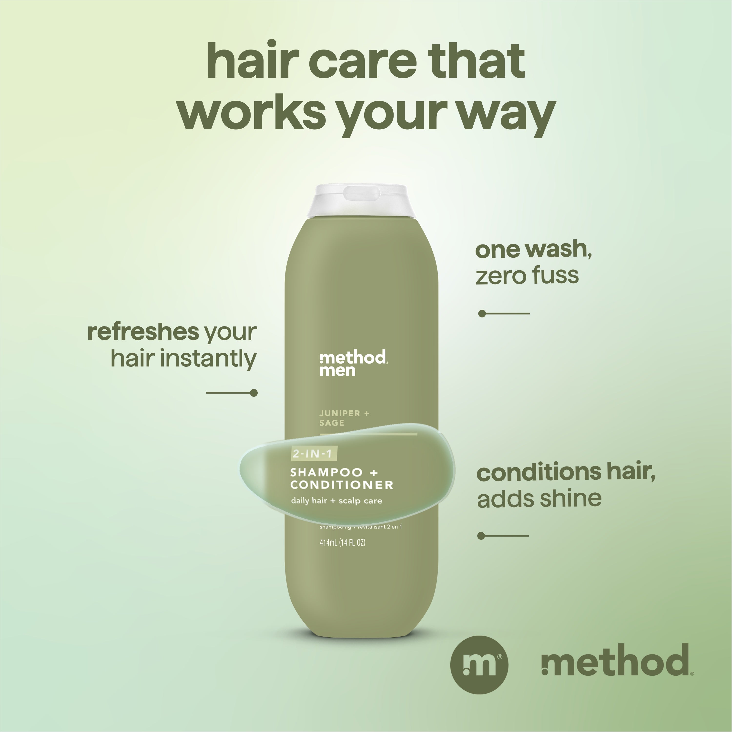men 2-in-1 shampoo + conditioner - juniper + sage, 14 fl oz