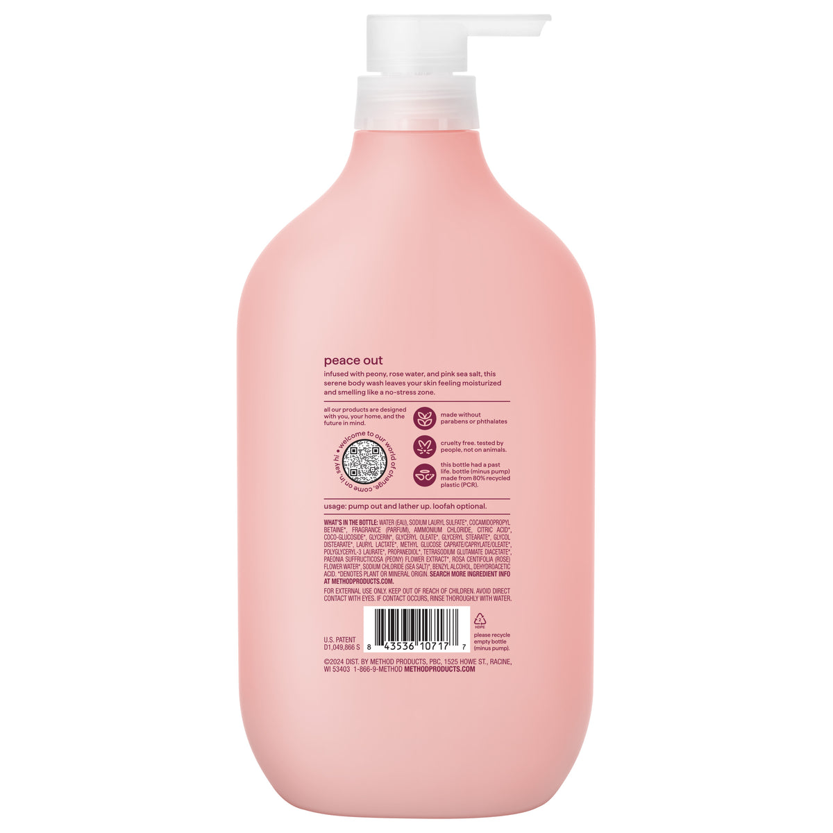 Peony, Rose Water, & Pink Sea Salt Body Wash | Pure Peace - 28 oz ...