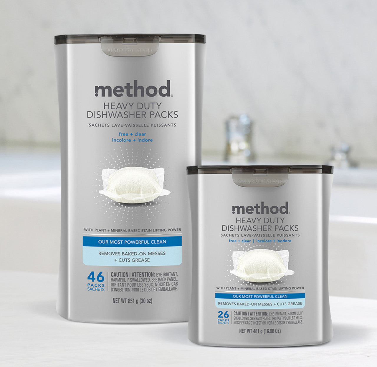 heavy duty dishwasher packs - free + clear, 46 ct