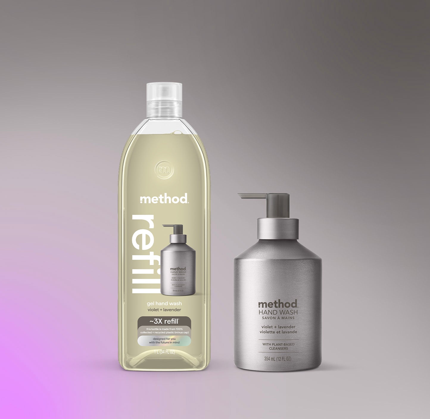 gel hand wash starter set - violet + lavender, 46 fl oz