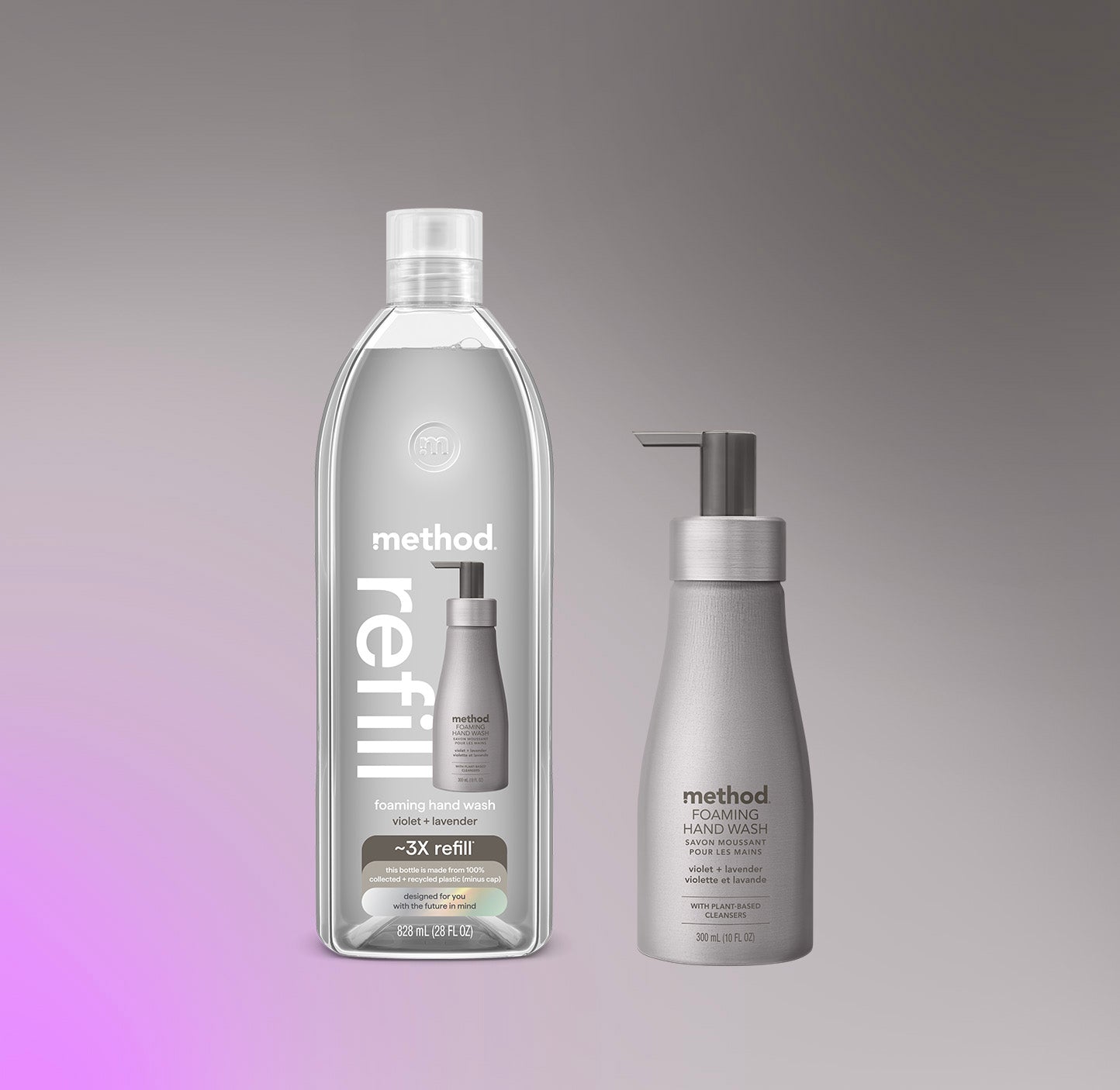 foaming hand wash starter set - violet + lavender, 38 fl oz