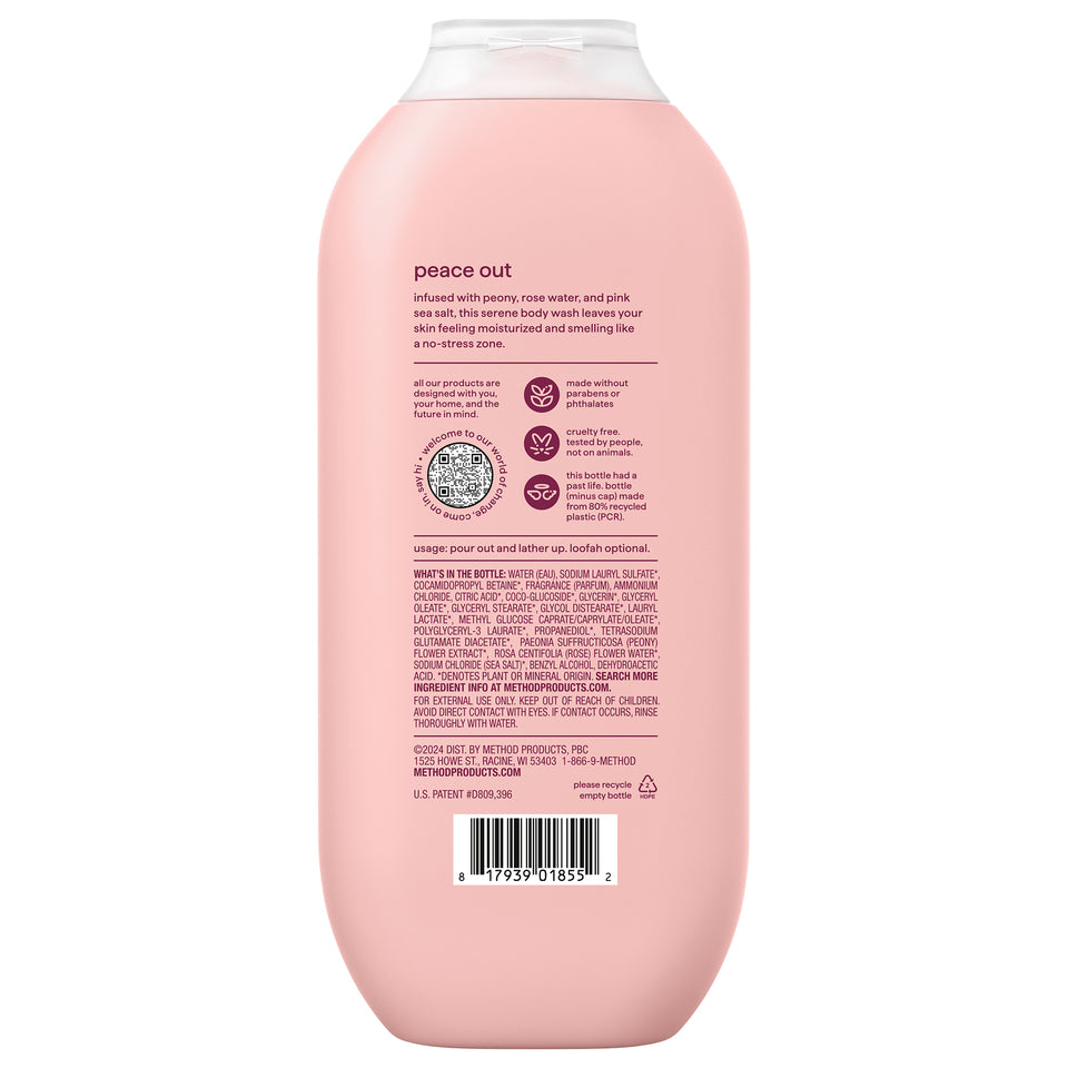 Peony, Rose Water, & Pink Sea Salt Body Wash | Pure Peace - 18 oz ...