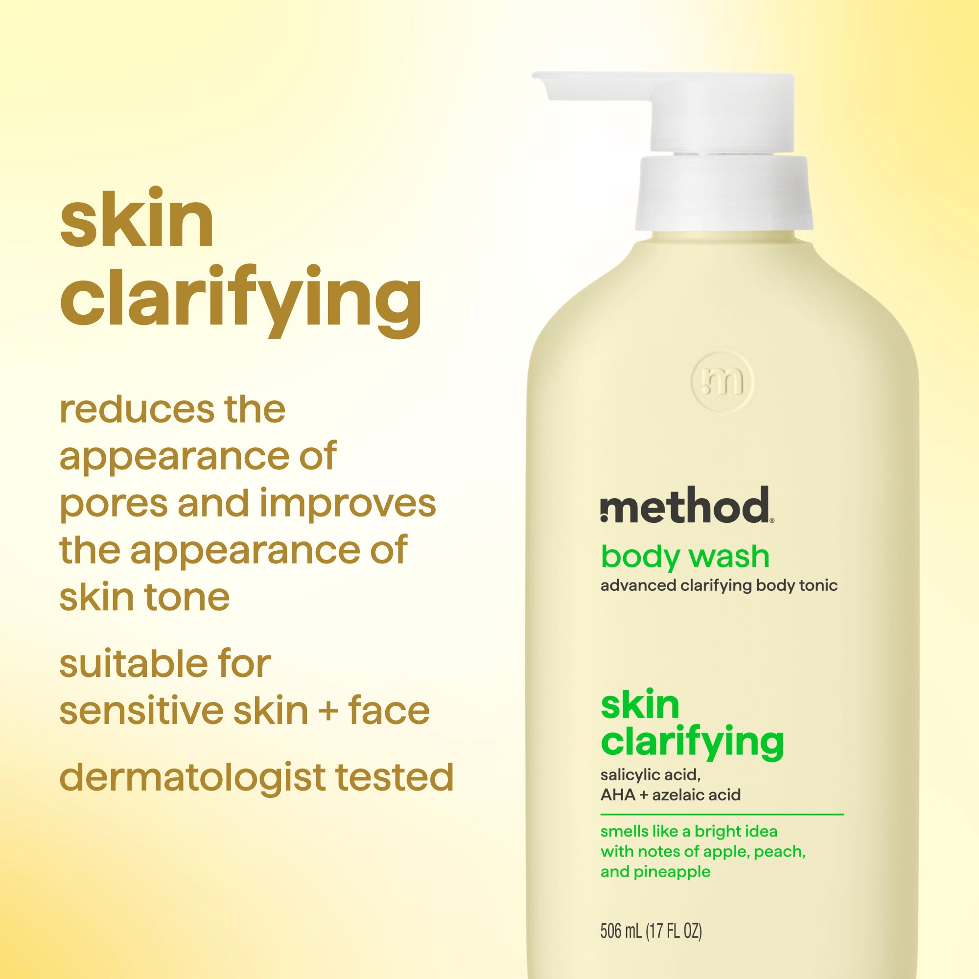 body wash tonic - skin clarifying, salicylic acid, AHA + azelaic