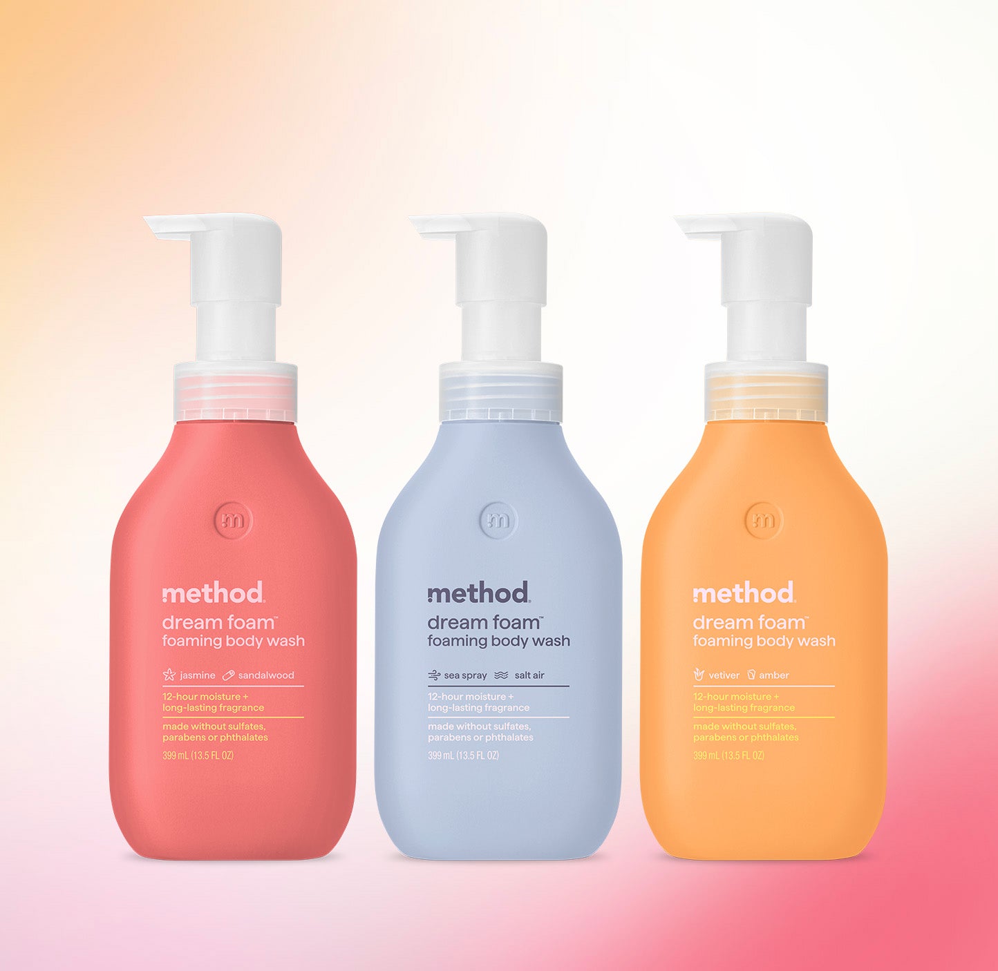 dream foam foaming body wash variety trio, 40.5 oz – method products