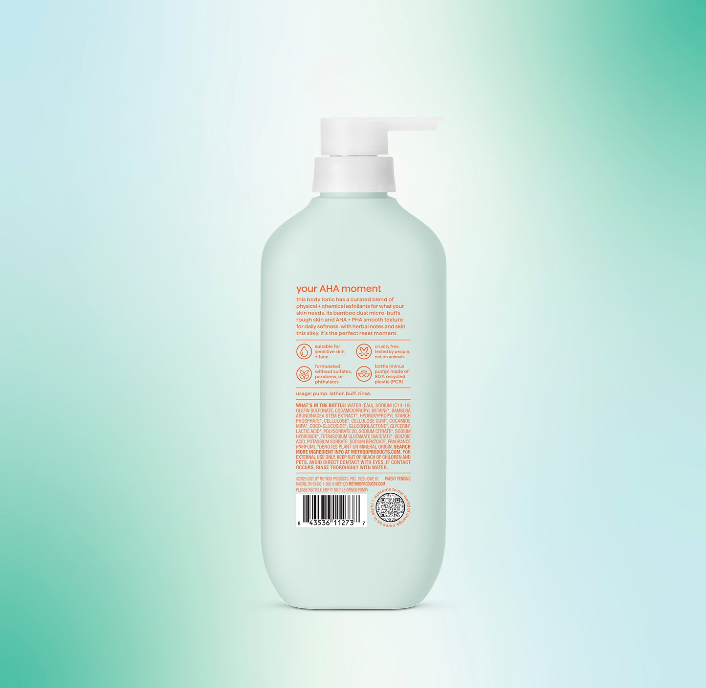body wash tonic - micro buffing, bamboo dust, AHA + PHA, 17 fl oz
