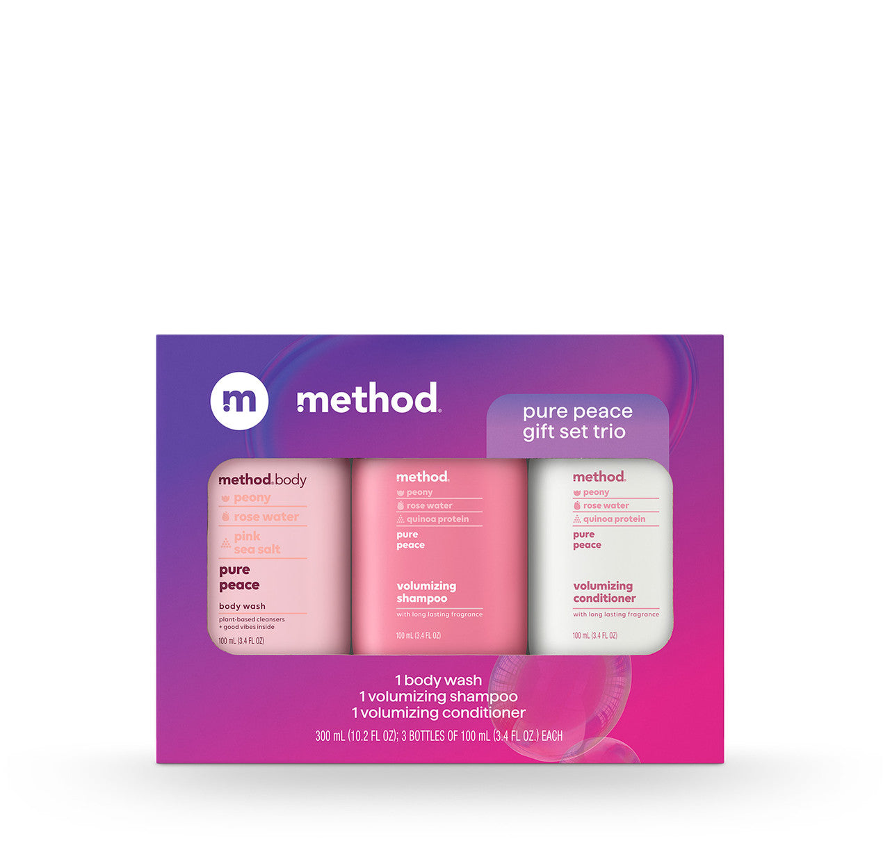 travel-sized gift set trio - pure peace, 10.2 oz – method products