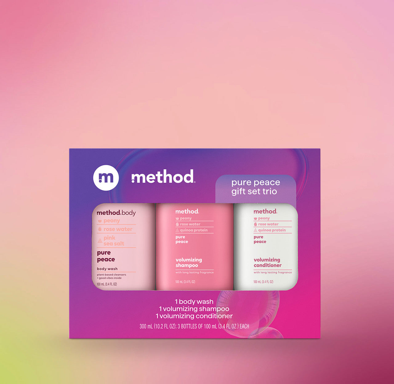 travel-sized gift set trio - pure peace, 10.2 oz – method products