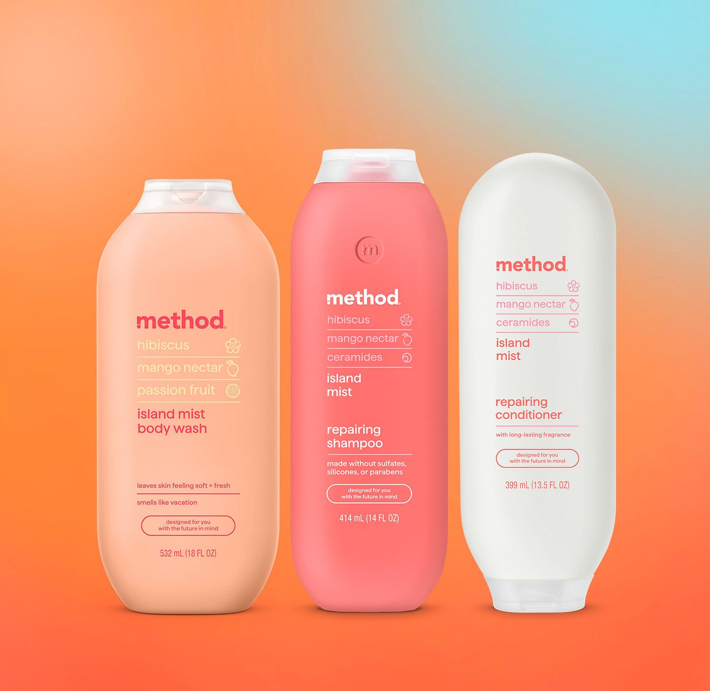 shower trio - island mist, 45.5 oz – method products