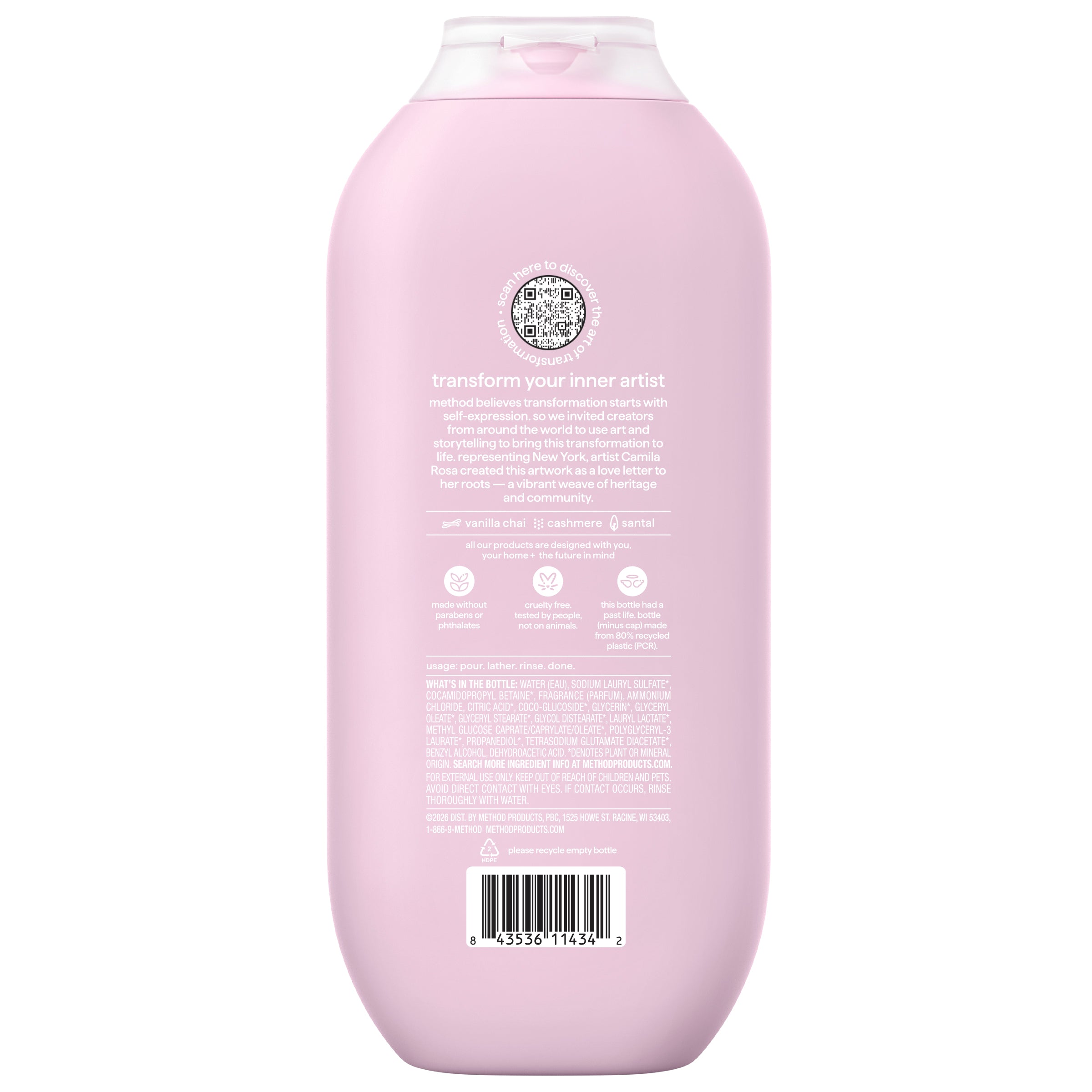 body wash - with notes of vanilla chai, cashmere, and santal, 18 oz.