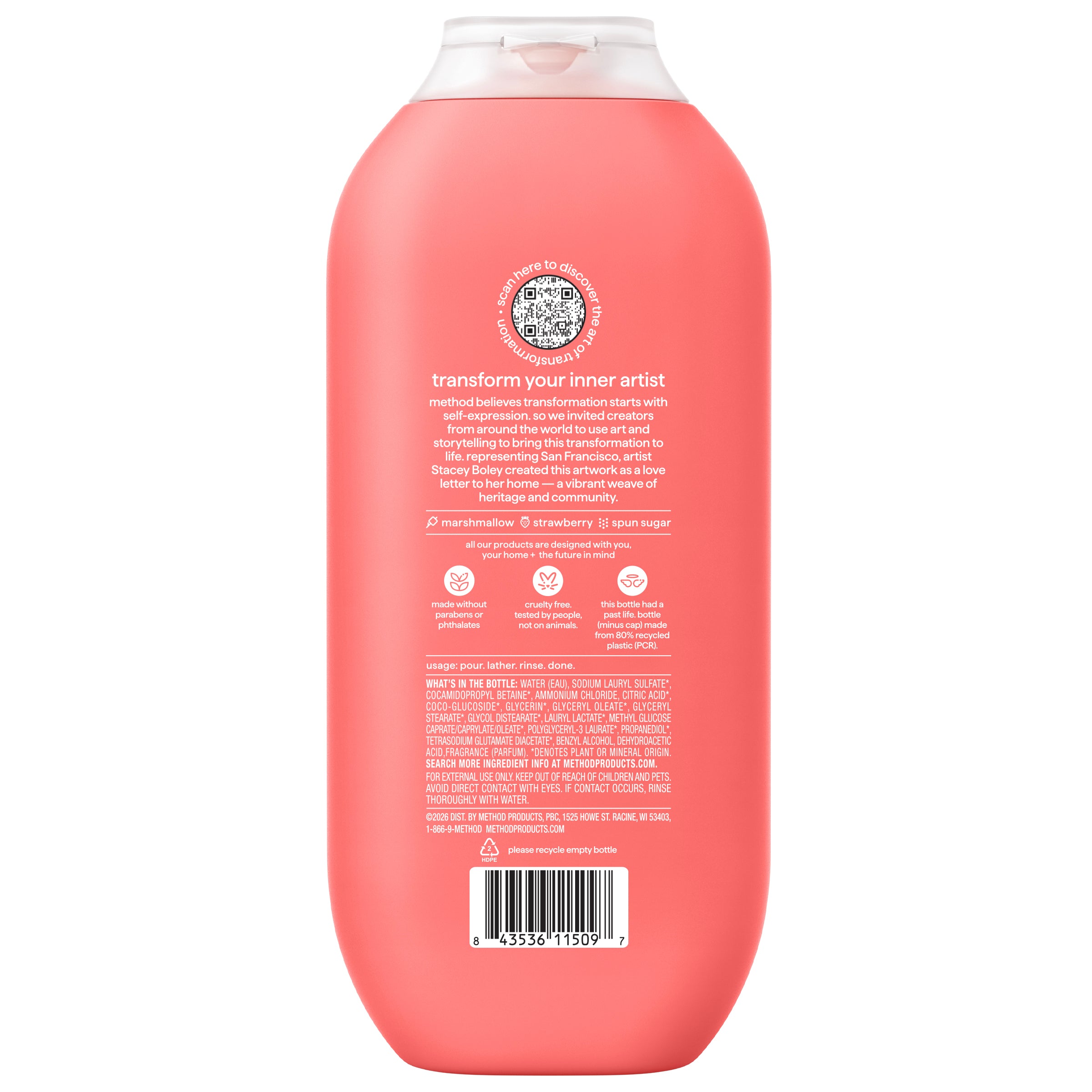 body wash - with notes of marshmallow, strawberry, and spun sugar, 18 oz.