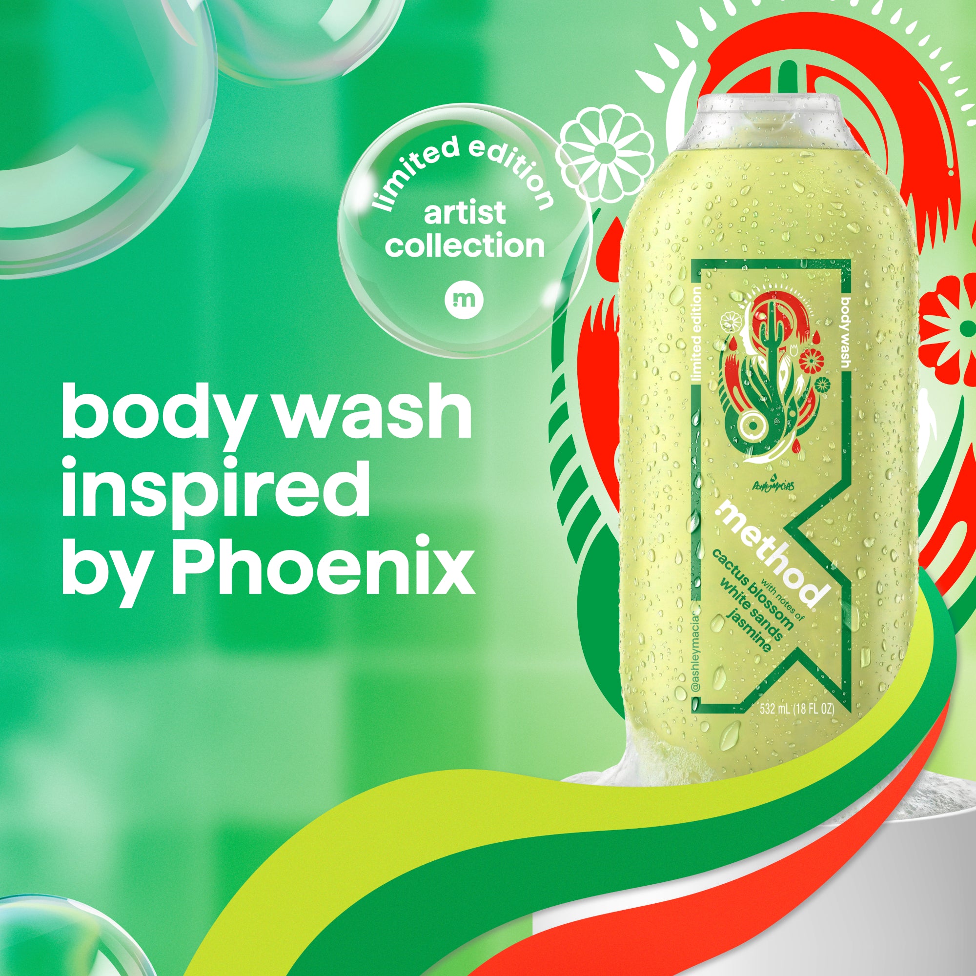 limited edition body wash, artist collection, phoenix
