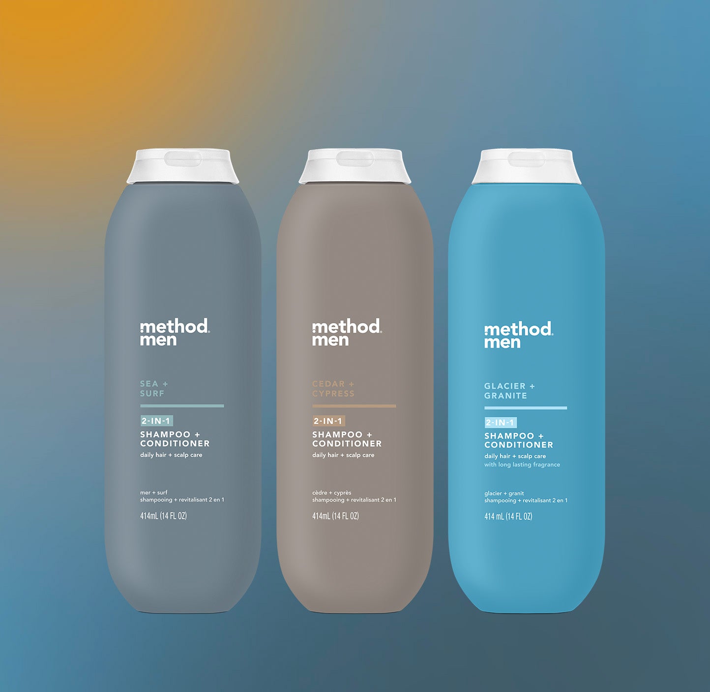men 2-in-1 shampoo + conditioner variety trio, 42 oz – method products