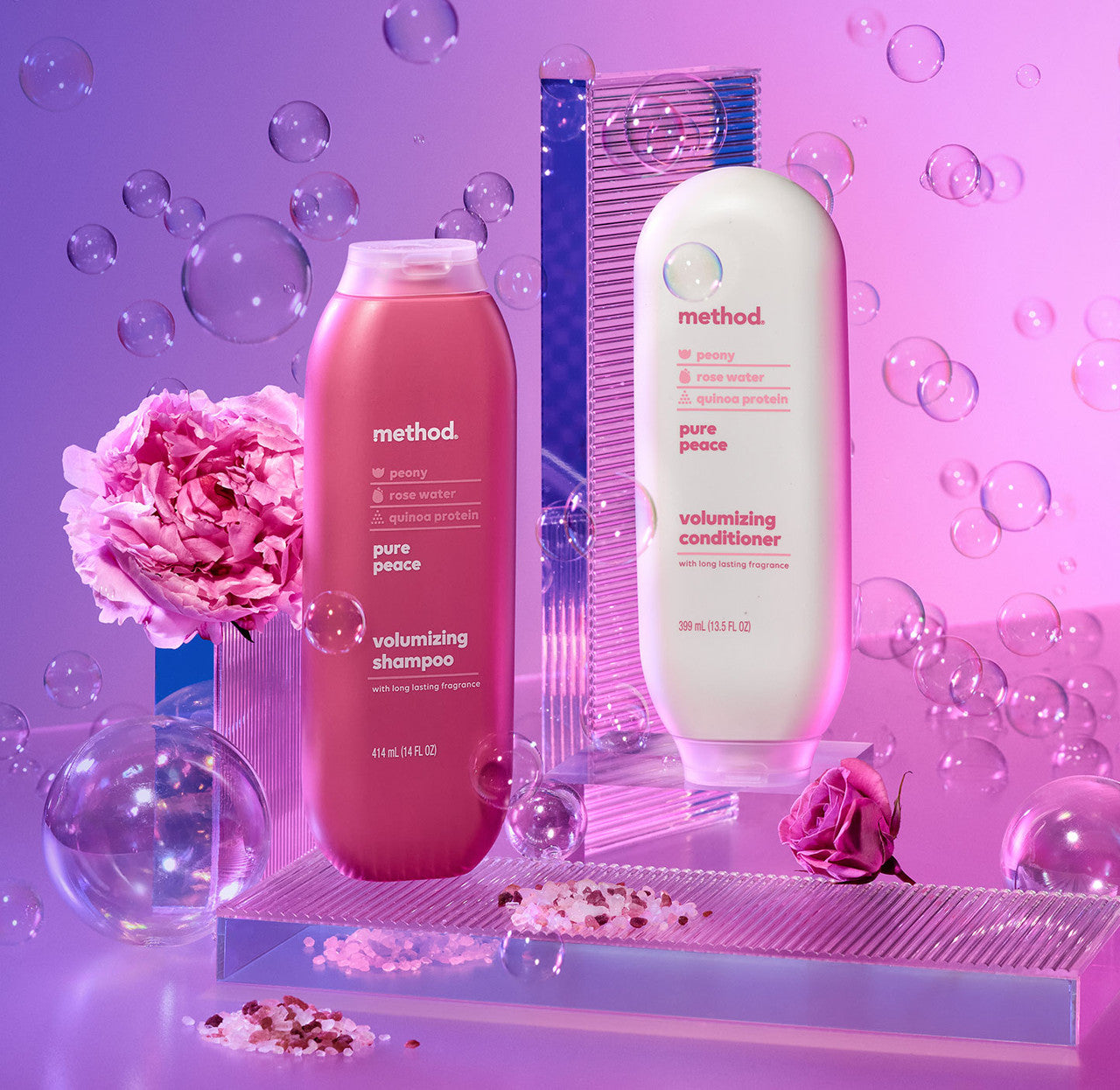 pure peace shampoo, peony, rose water + quinoa protein- 14 oz | method ...