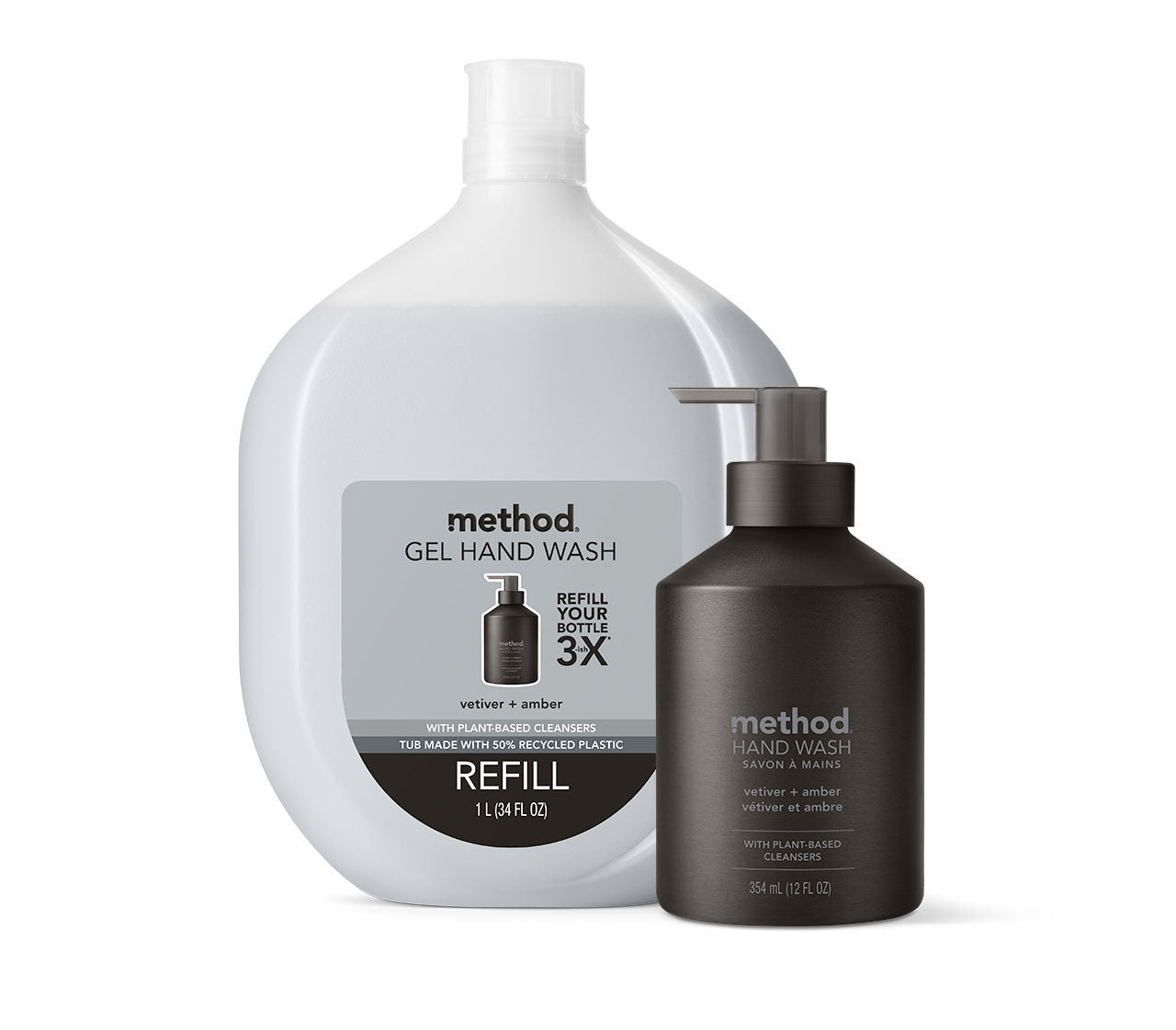 gel hand wash starter set - vetiver + amber, 46 fl oz