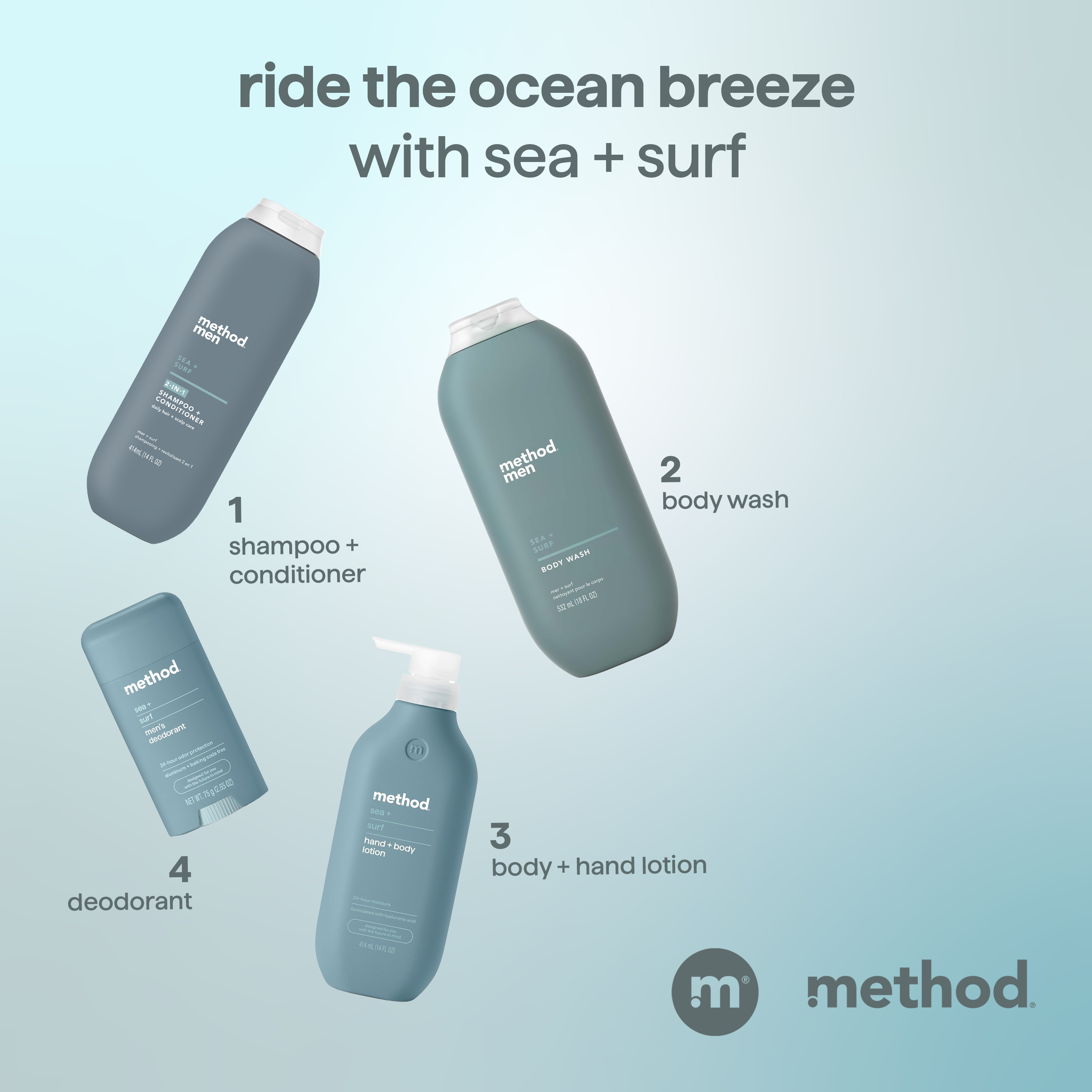 2-in-1 shampoo + conditioner - sea + surf, 14 fl oz