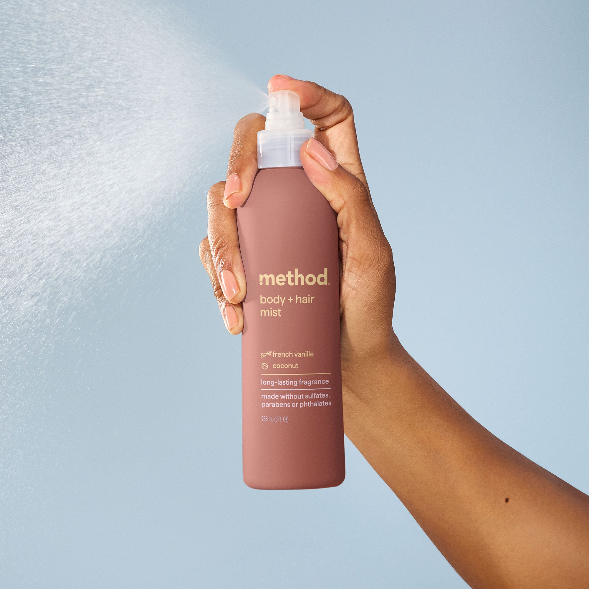 body + hair mist - french vanille + coconut, 8 fl oz – method products