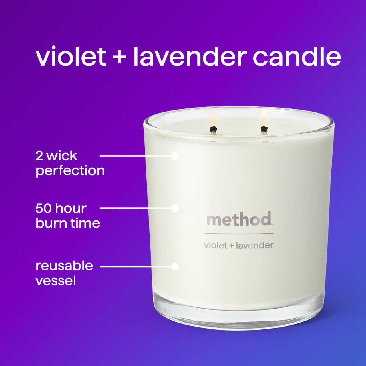premium soy candle - violet + lavender, 14 oz – method products