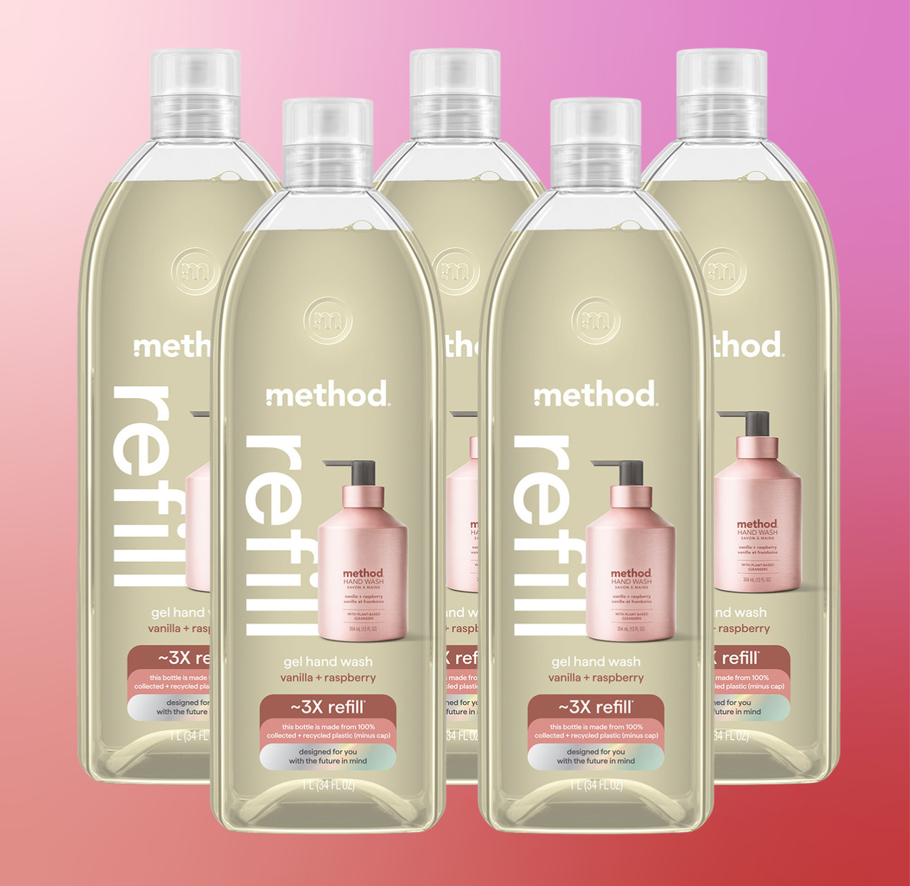 vanilla + raspberry gel hand wash refill 5-count bundle, 170 fl oz ...