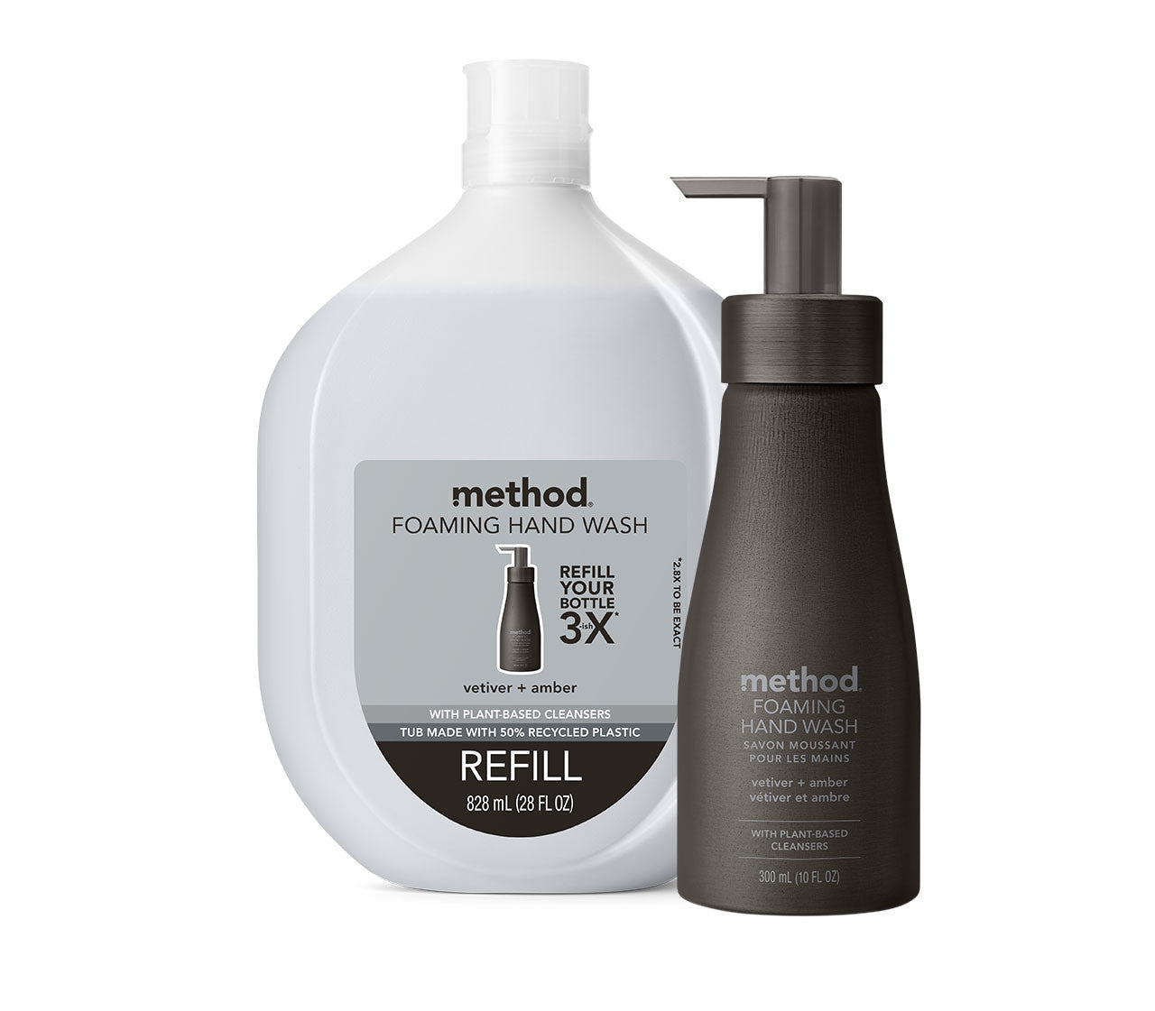foaming hand wash starter set - vetiver + amber, 38 fl oz